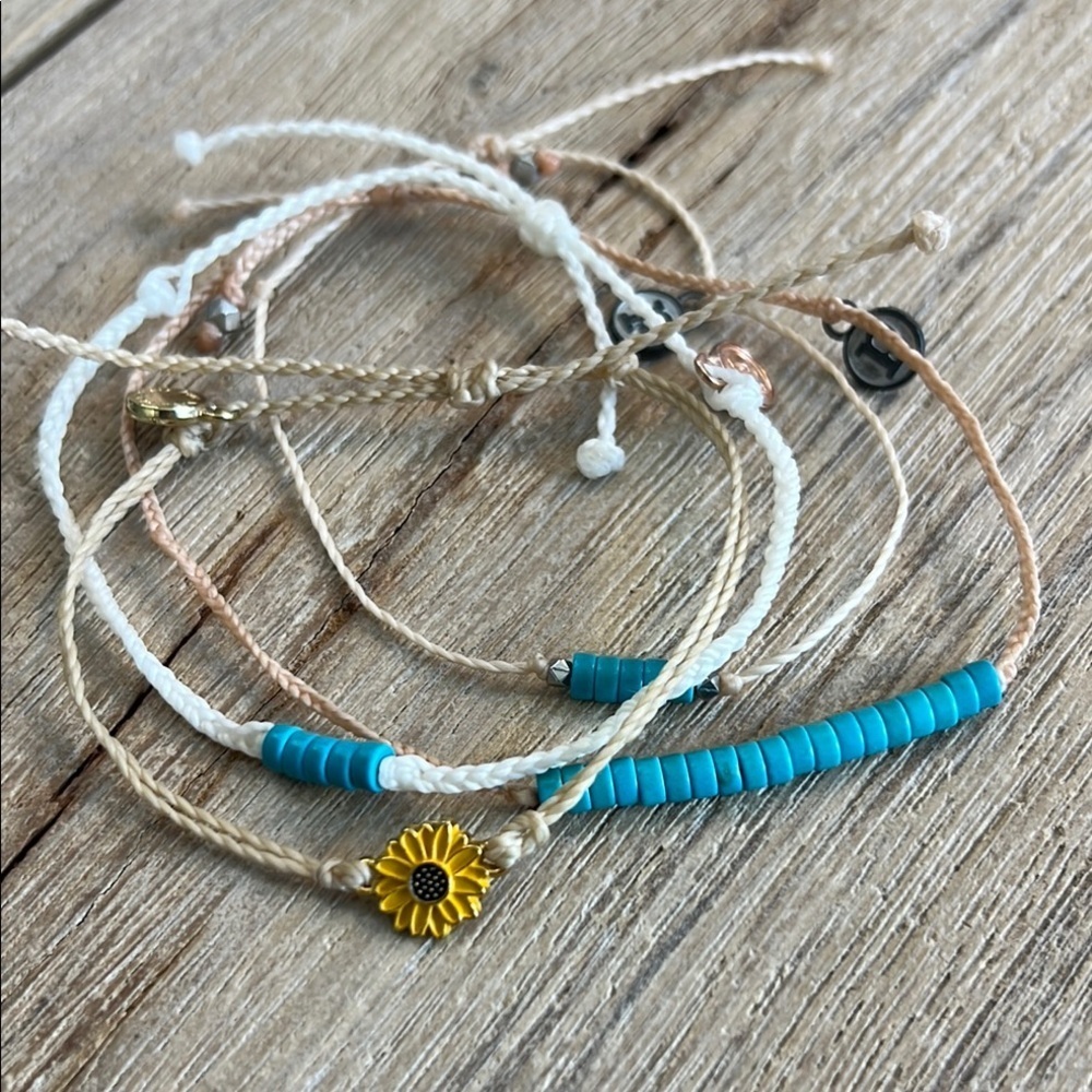 Pura Vida Bracelet Bundle Turquoise Flower Yellow Sunflower Anklet Rare Set